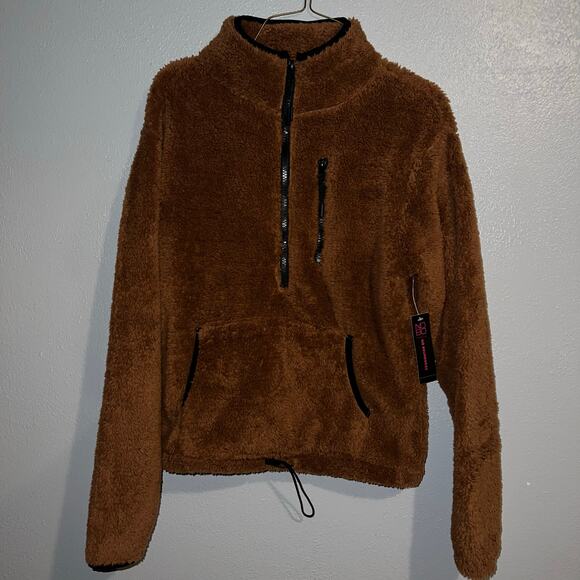 NWT Brown Long Sleeve Half Zip Pullover Sherpa Sweatshirt Size XS - Picture 1 of 7